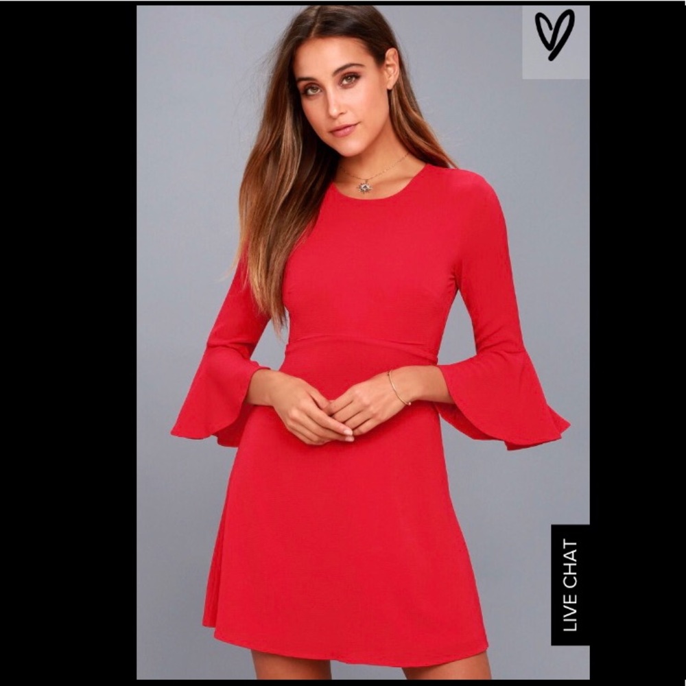 Lulu’s “Center of Attention” red 3/4 sleeve dress